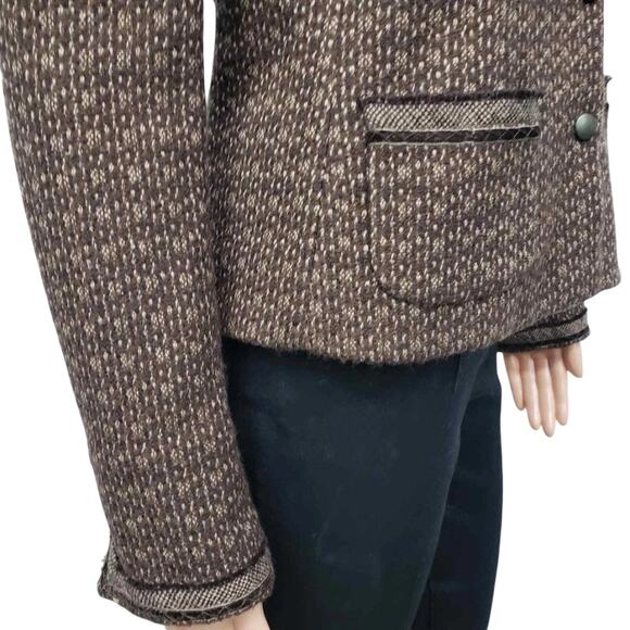 Elie Tahari Tweed Blazer Jacket w Velvet Collar Reversible Wool Blend XS/S Brown - Picture 6 of 13